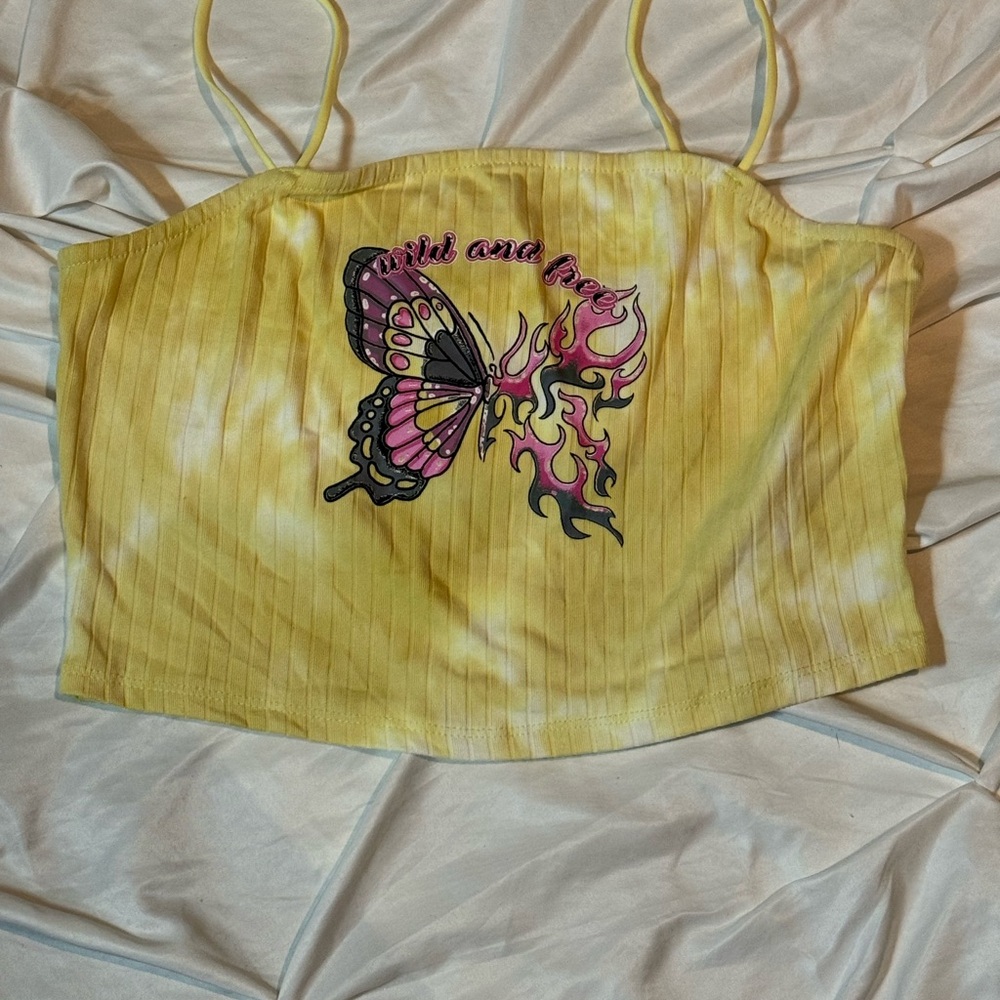 Yellow Butterfly Graphic Tube Top